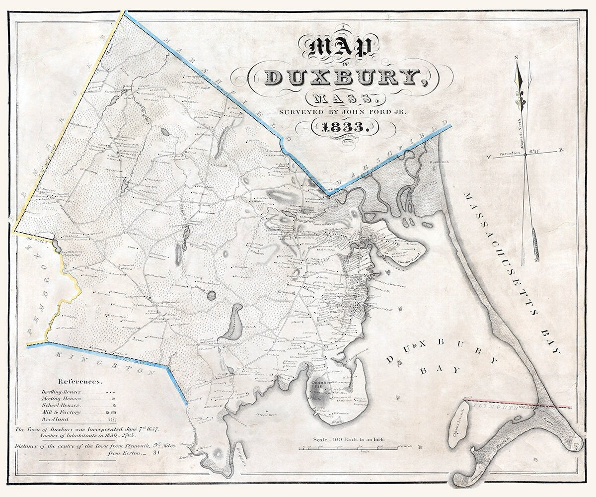 1833 Map of Duxbury Massachusetts