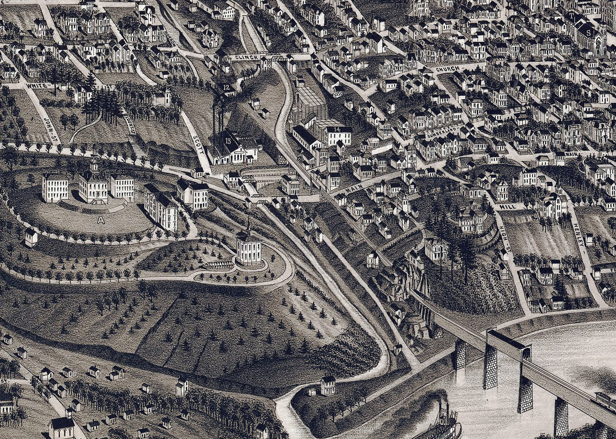 1886 Panoramic Map of Knoxville Tennessee