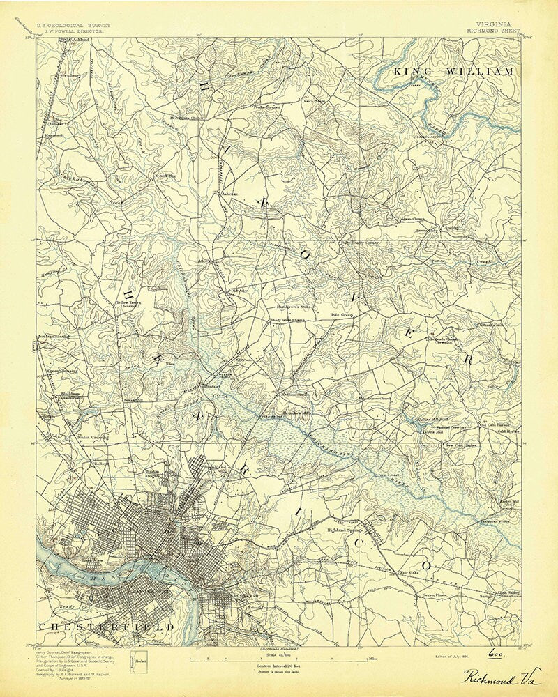 1894 Topo Map of Richmond Virginia Quadrangle