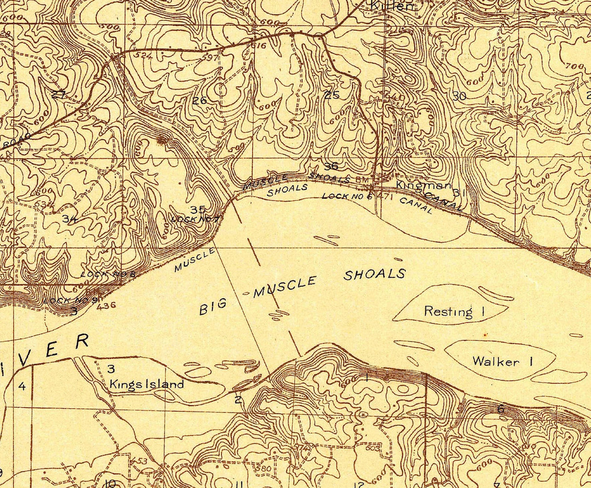 1914 Topo Map of Muscle Shoals Alabama Quadrangle Florence