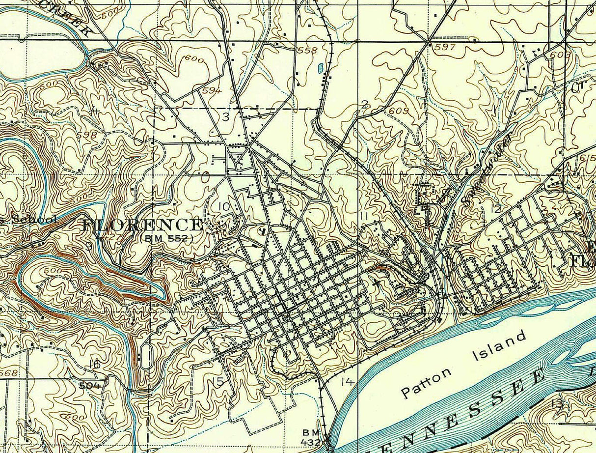 1916 Topo Map of Muscle Shoals Alabama Quadrangle Florence