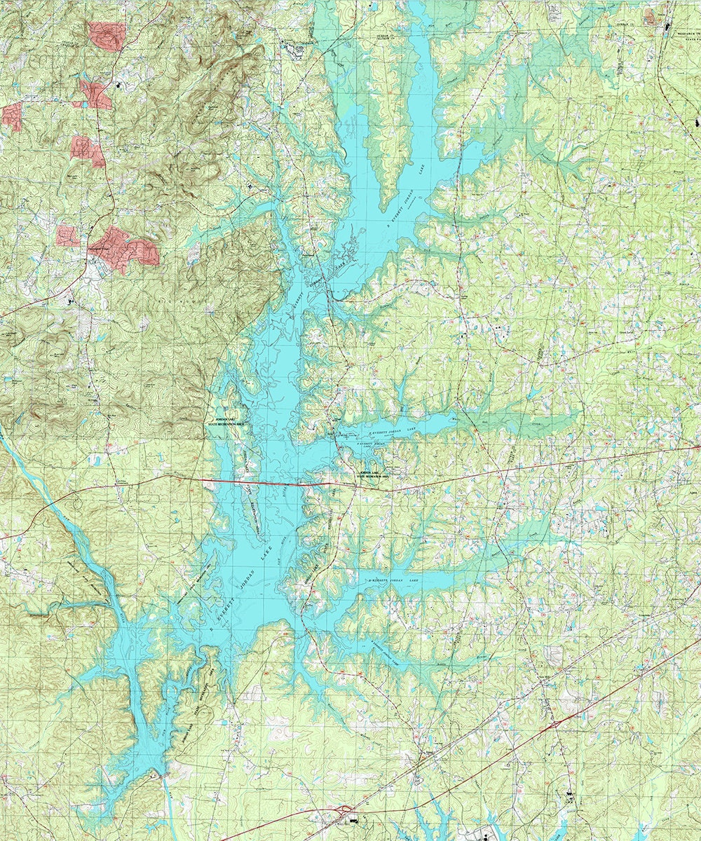 1993 Map of Jordan Lake North Carolina