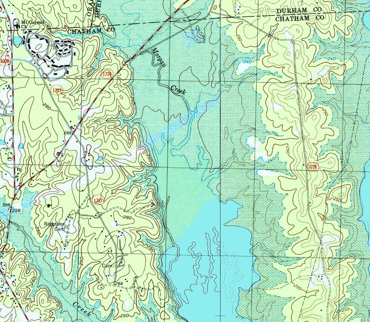 1993 Map of Jordan Lake North Carolina