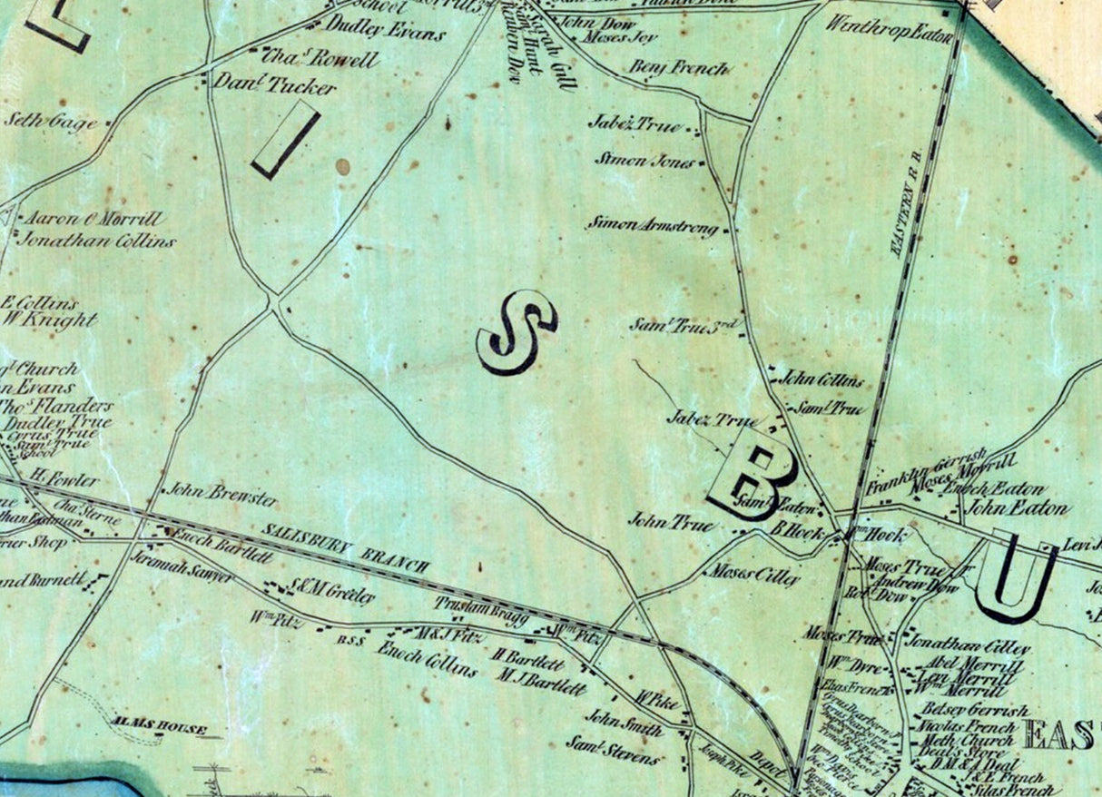 1854 Map of Salisbury & Amesbury Essex County Massachusetts