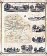 1854 Town Map of Waltham Middlesex County Massachusetts