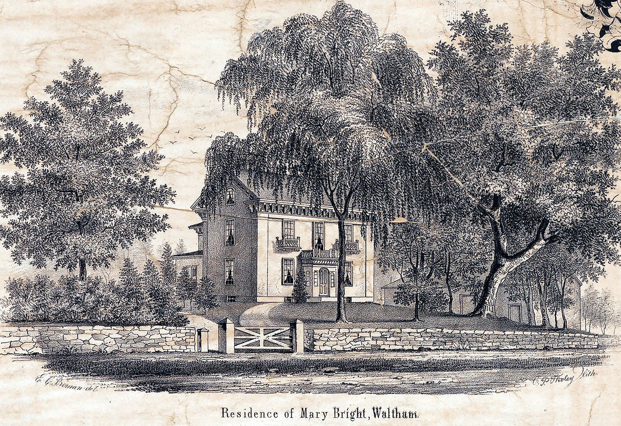 1854 Town Map of Waltham Middlesex County Massachusetts