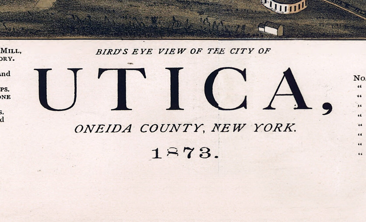 1873 Panoramic Map of Utica Oneida County New York