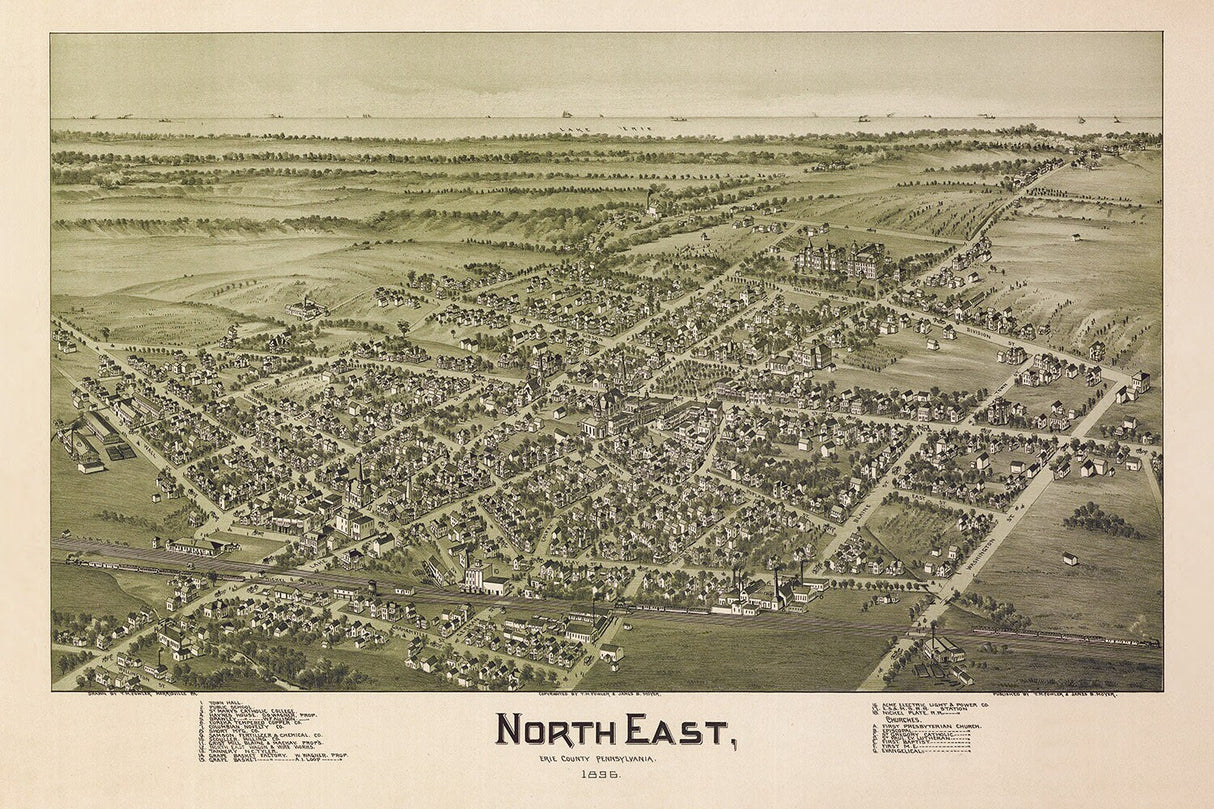 1896 Panoramic Map of North East Erie County Pennsylvania