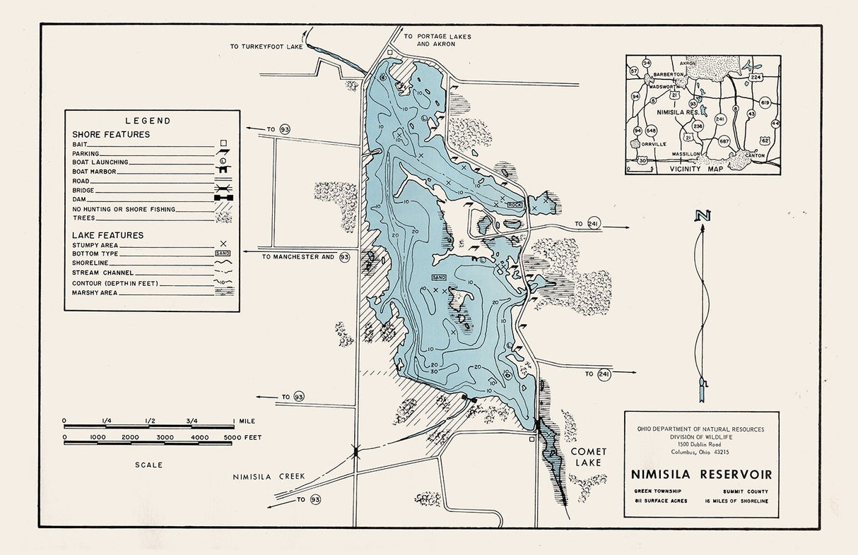 1961 Map of Nimisila Reservoir Summit County Ohio