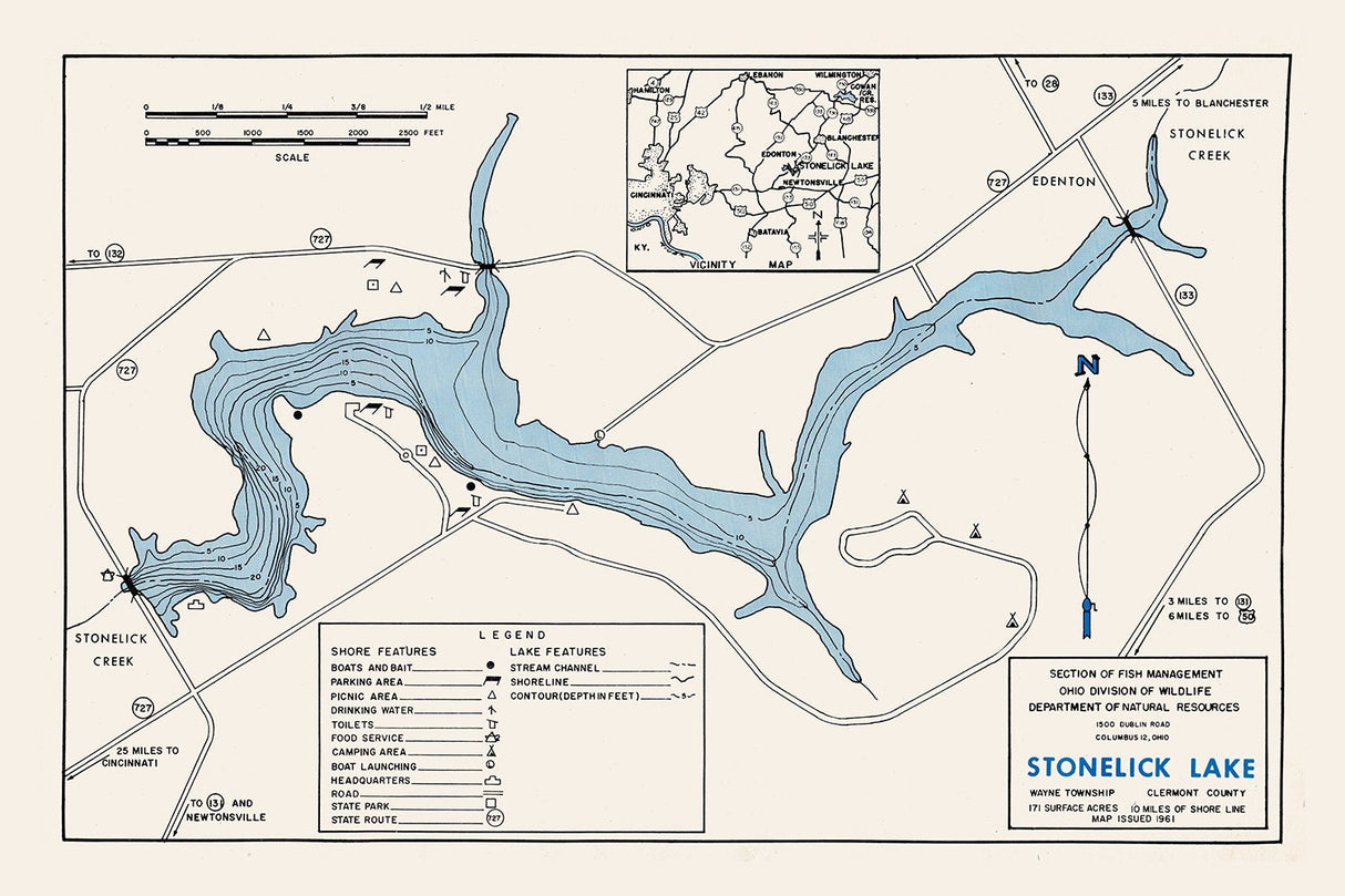 1961 Map of Stonelick Lake Clermont County Ohio