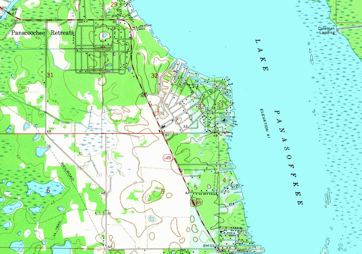 1968 Map of Lake Panasoffkee Sumter County Florida