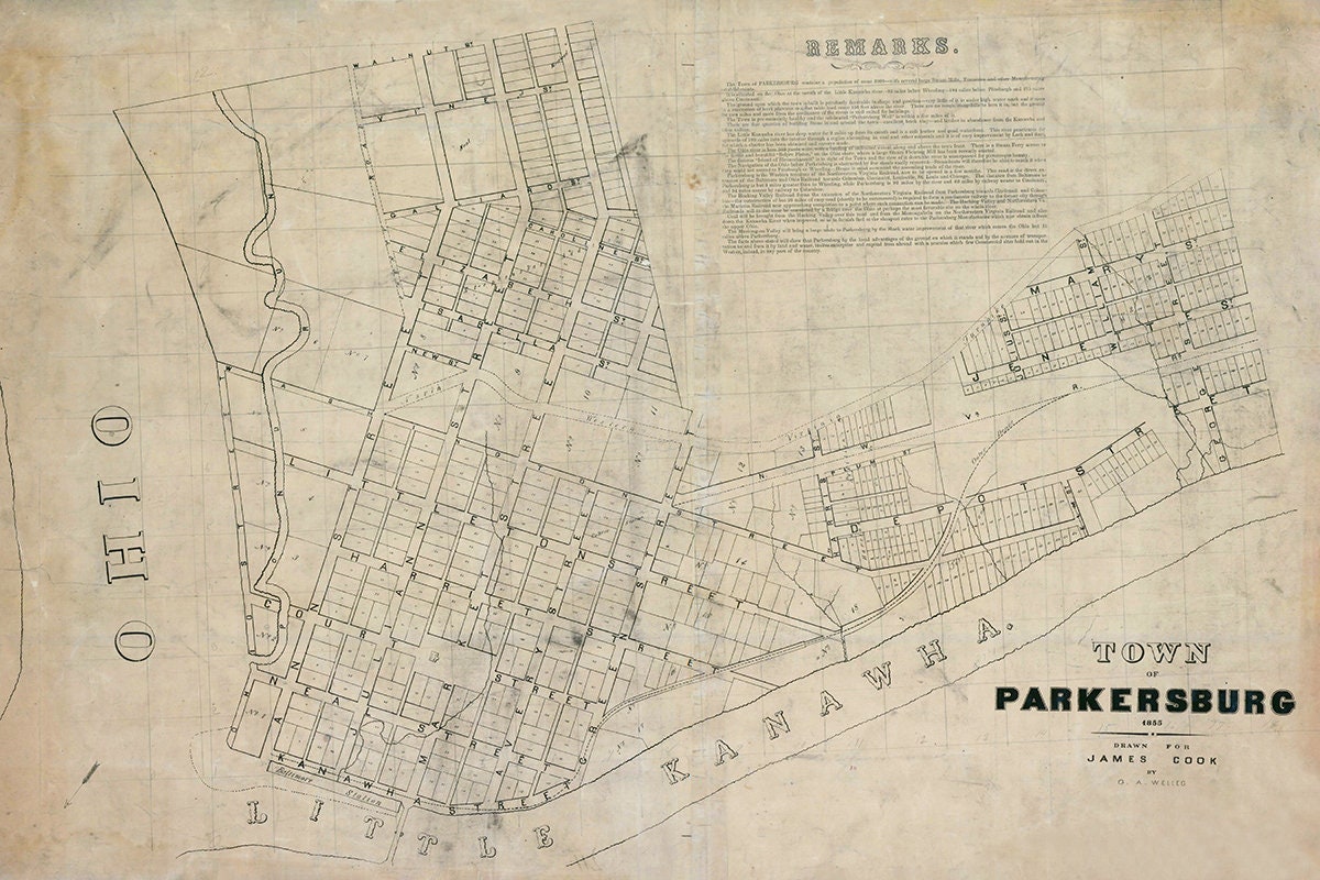 1855 Map of Parkersburg West Virginia