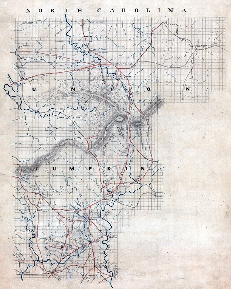 1860s Map of Lumpkin and Union County Georgia