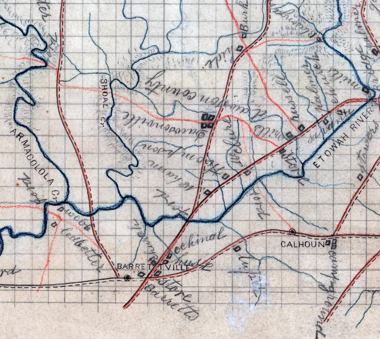 1860s Map of Lumpkin and Union County Georgia