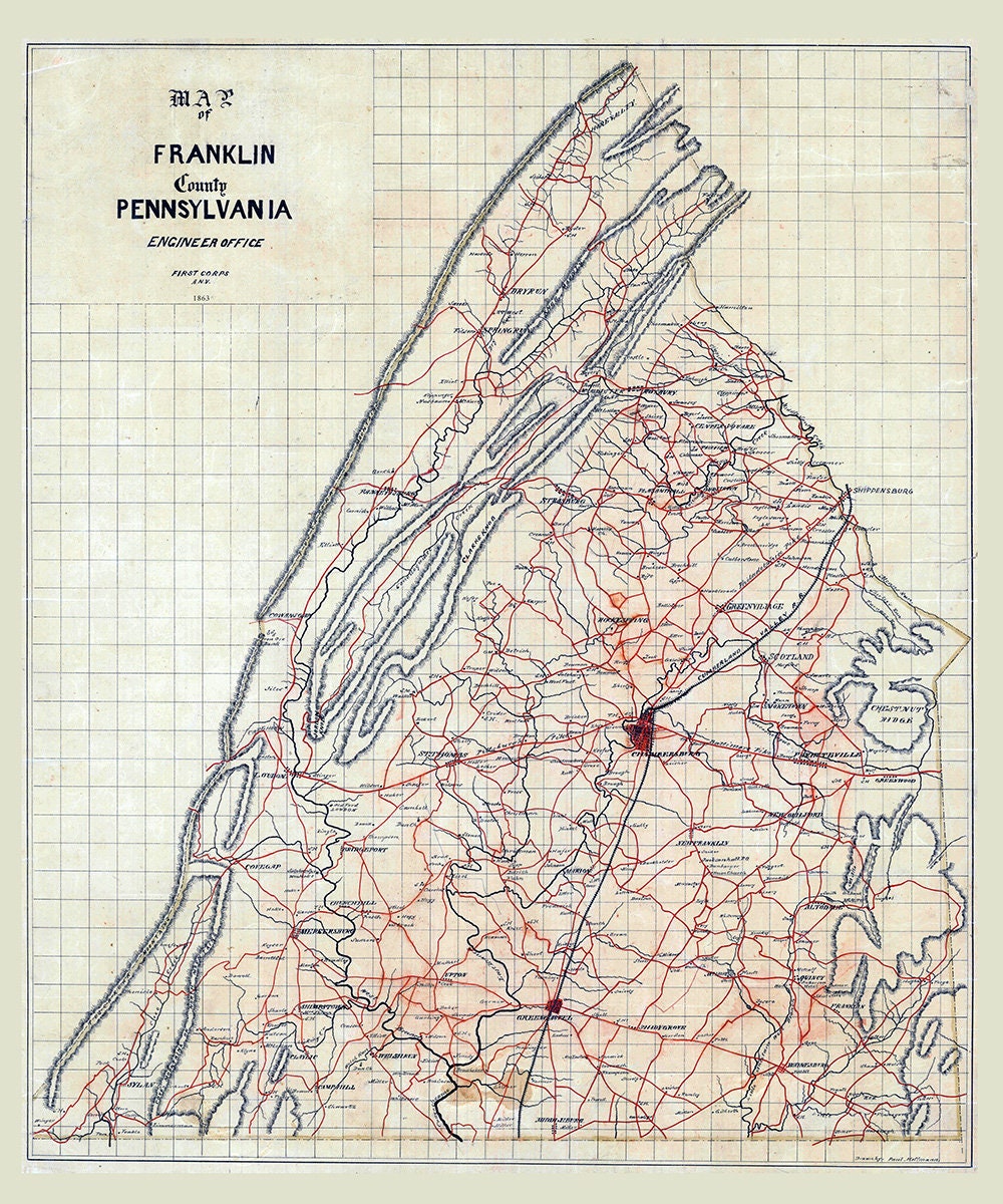 1863 Map of Franklin County Pennsylvania