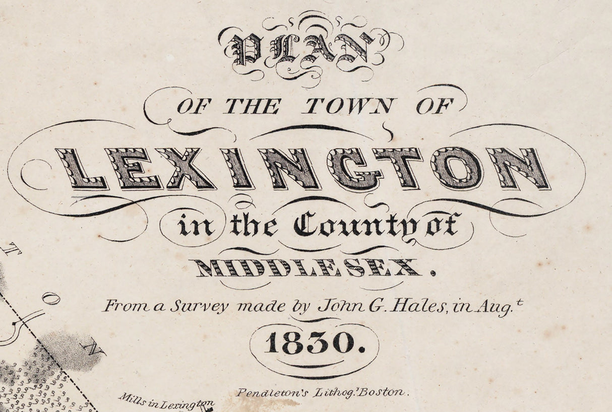 1830 Town Map of Lexington Middlesex County Massachusetts