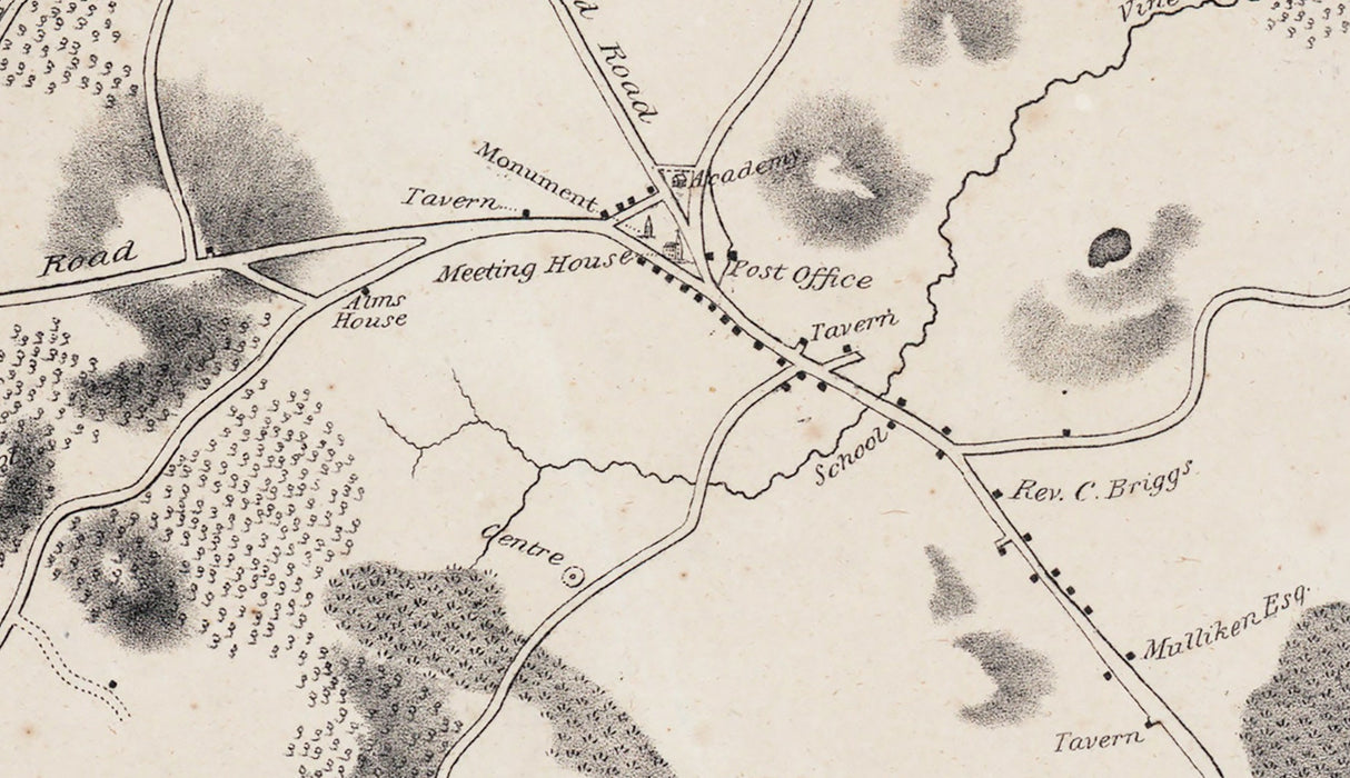 1830 Town Map of Lexington Middlesex County Massachusetts