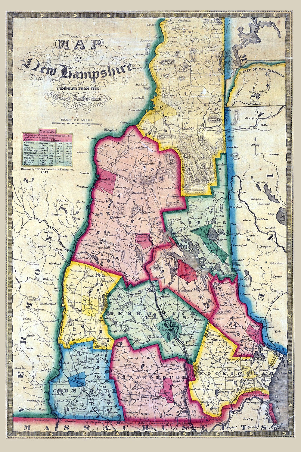 1849 Map of the State of New Hampshire