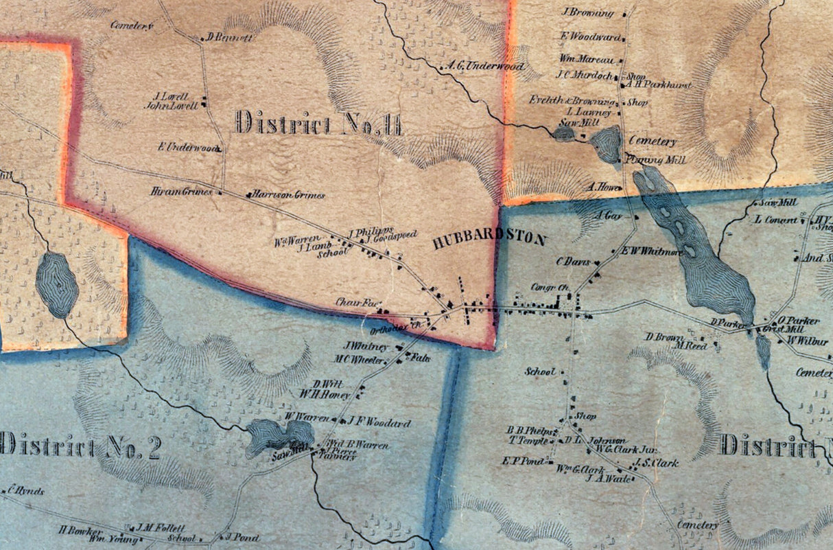 1855 Town Map of Hubbardston Worcester County Massachusetts