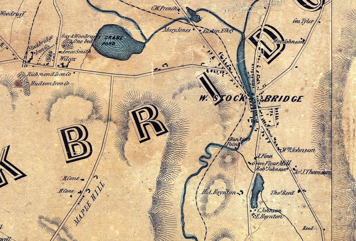 1855 Town Map of Stockbridge & West Stockbridge Berkshire County Massachusetts