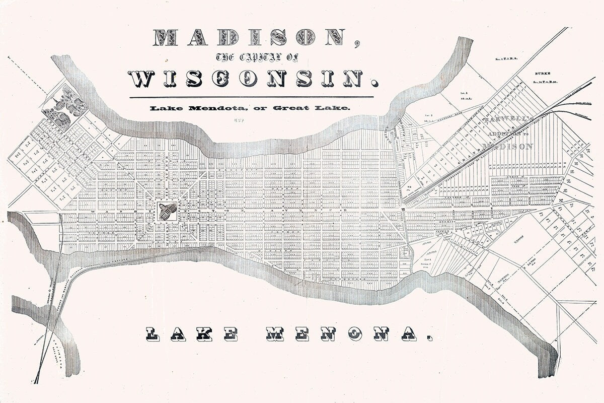 1857 Map of Madison Wisconsin Lake Menona