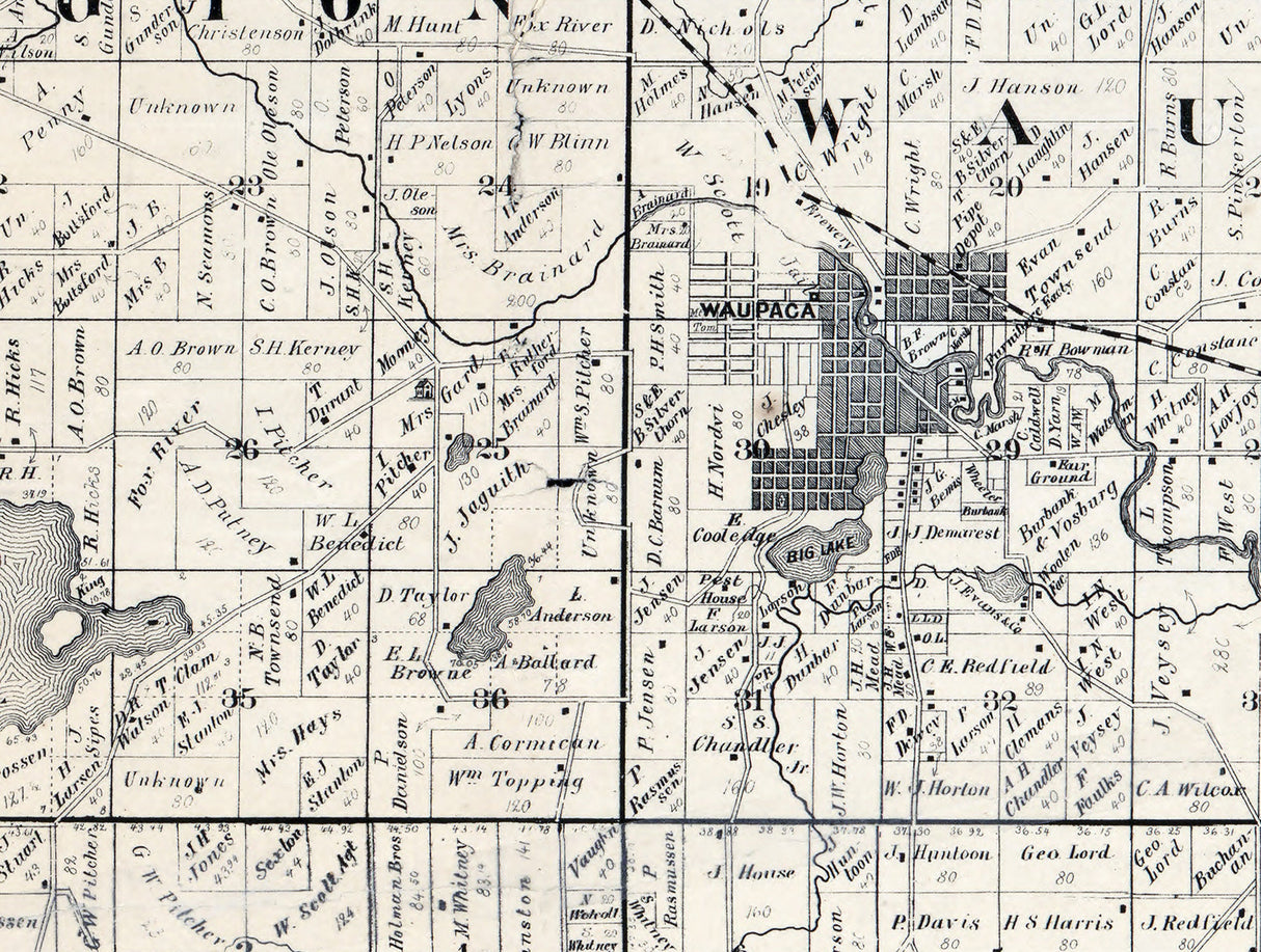 1874 Map of Waupaca County Wisconsin