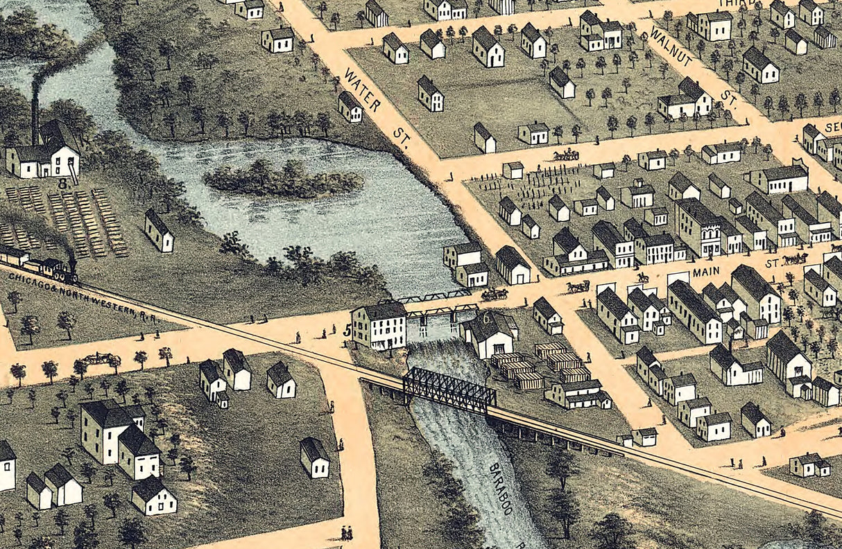 1874 Panoramic Map of Reedsburg Sauk County Wisconsin