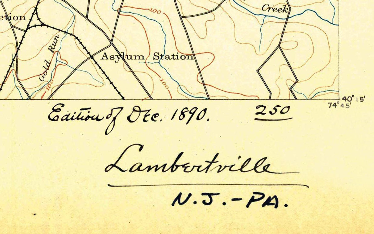 1890 Topo Map of Lambertville Quad Hunterdon and Bucks County