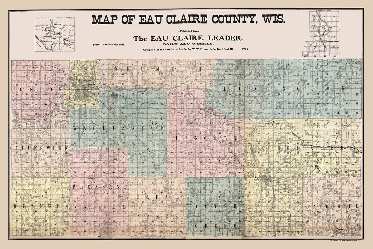 1902 Map of Eau Claire County Wisconsin