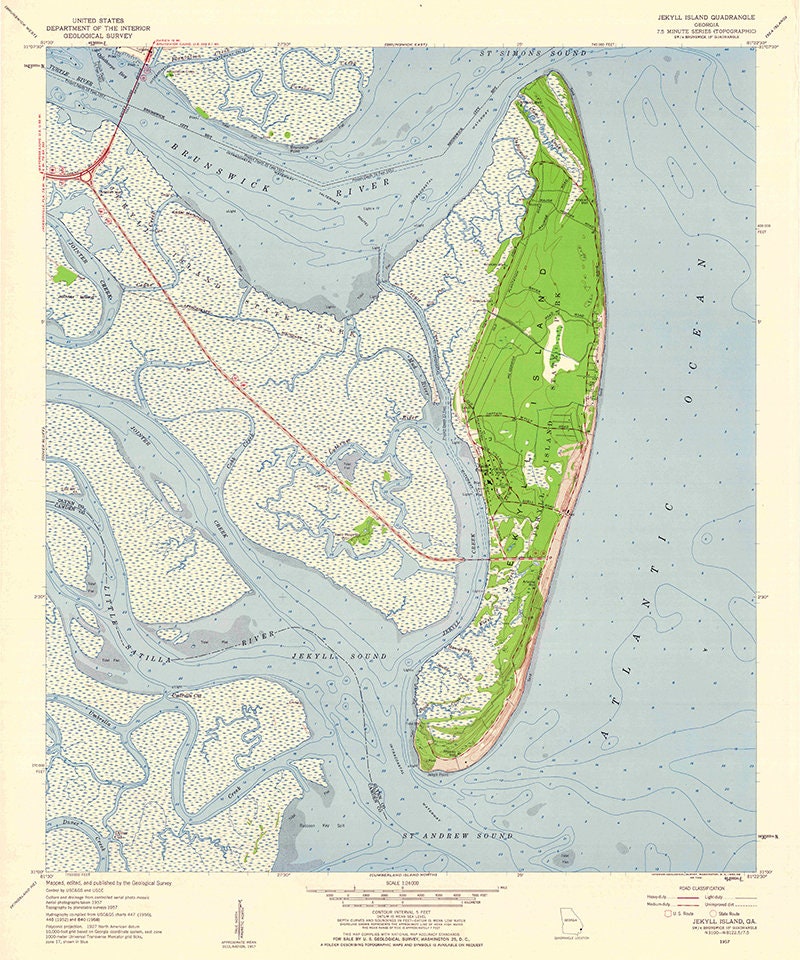 1957 Topo Map of Jekyll Island Georgia Quadrangle