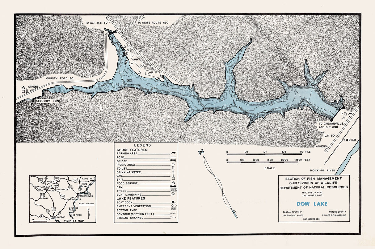 1961 Map of Dow Lake Athens County Ohio
