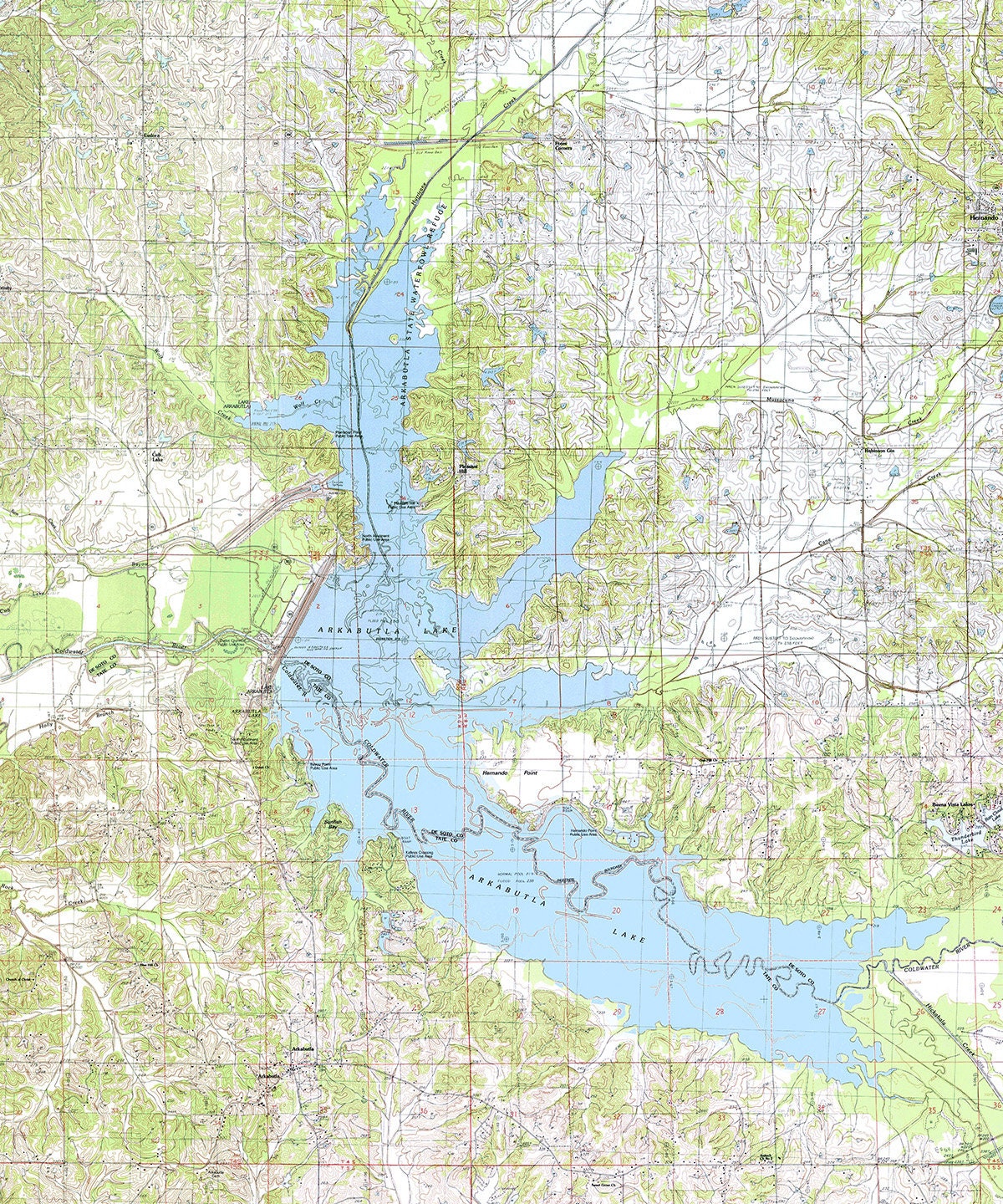 1983 Map of Arkabutla Lake Mississippi