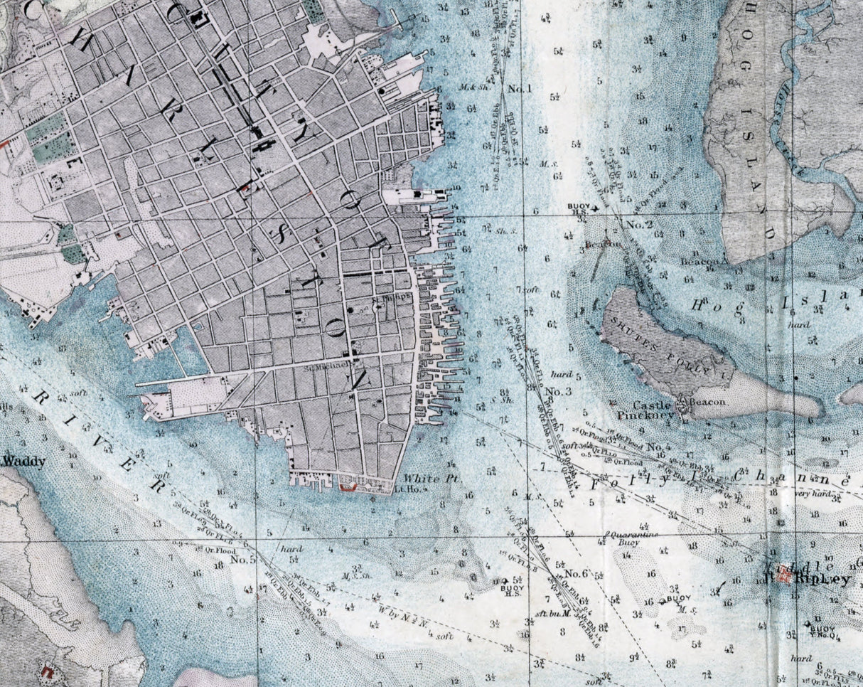 1858 Nautical Map of Charleston Harbor South Carolina