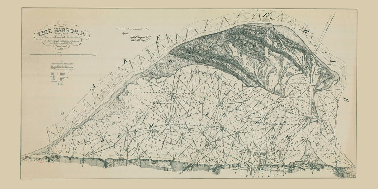 1866 Map of Erie Harbor Presque Isle PA Lake Erie