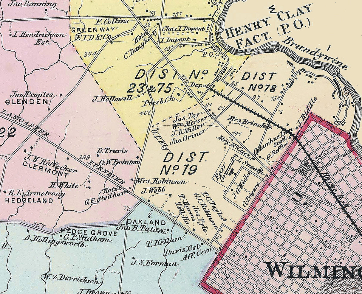 1868 Map of Christiana New Castle County Delaware