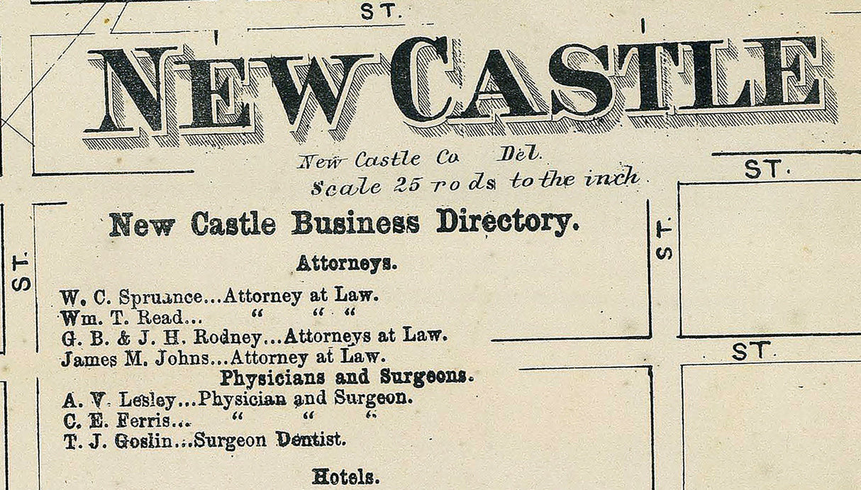 1868 Town Map of New Castle New Castle County Delaware