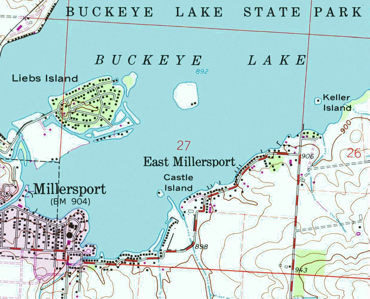 1994 Map of Buckeye Lake Fairfield Perry and Licking County Ohio