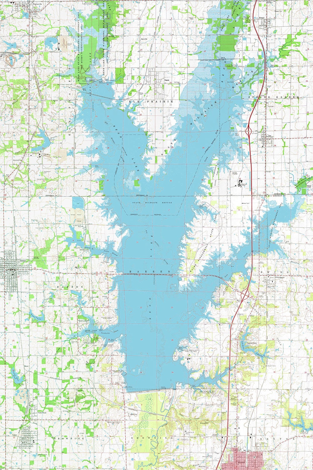 1975 Map of Rend Lake Franklin County Illinois