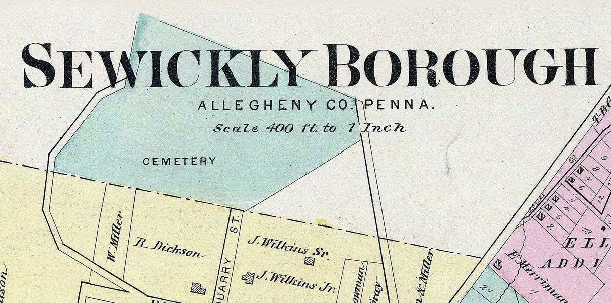 1877 Town Map of Sewickly Borough Allegheny County Pennsylvania
