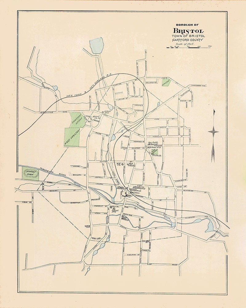 1893 Town Map of Bristol Hartford County Connecticut