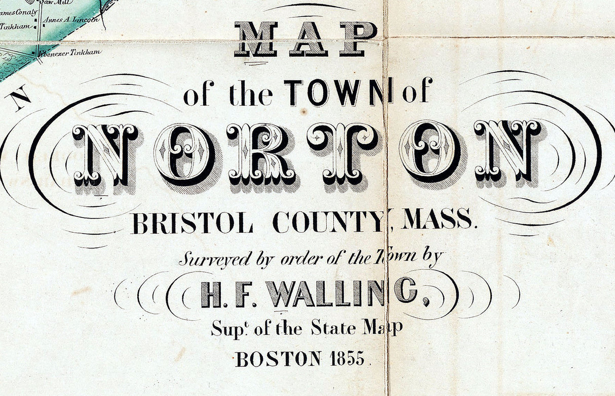 1855 Town Map of Norton Bristol County Massachusetts