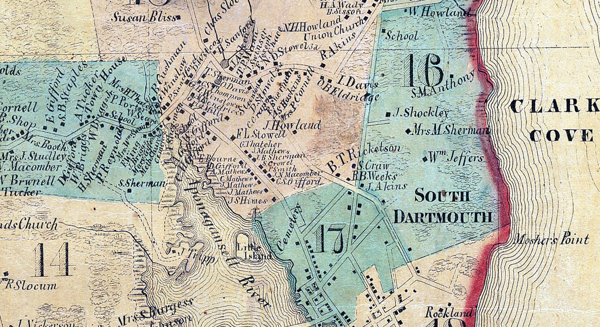 1856 Town Map of Dartmouth Bristol County Massachusetts