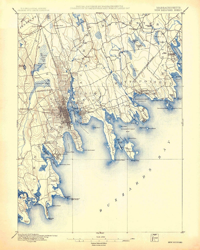 1885 Topo Map of New Bedford Massachusetts Dartmouth