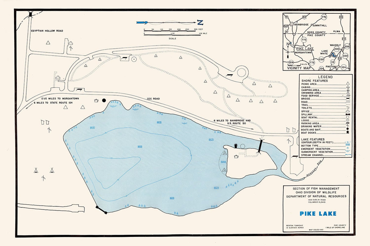 1961 Map of Lake White Pike County Ohio