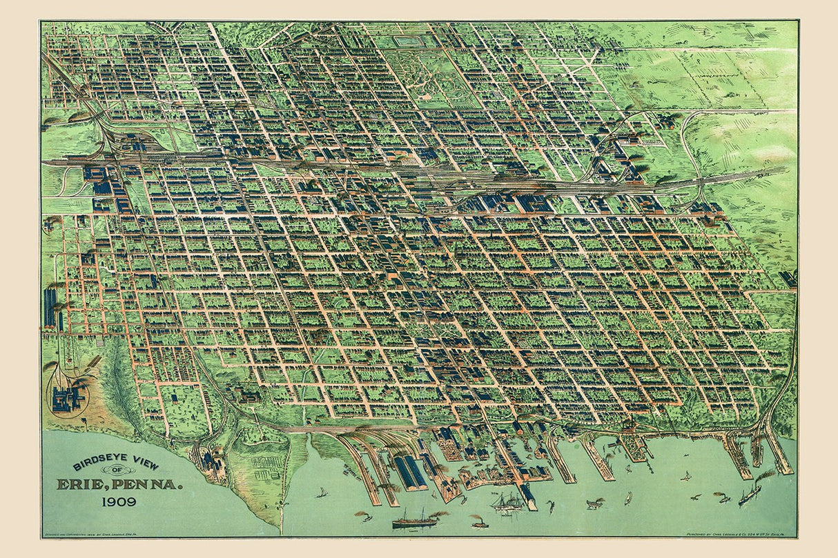1909 Panoramic Map of Erie Pennsylvania