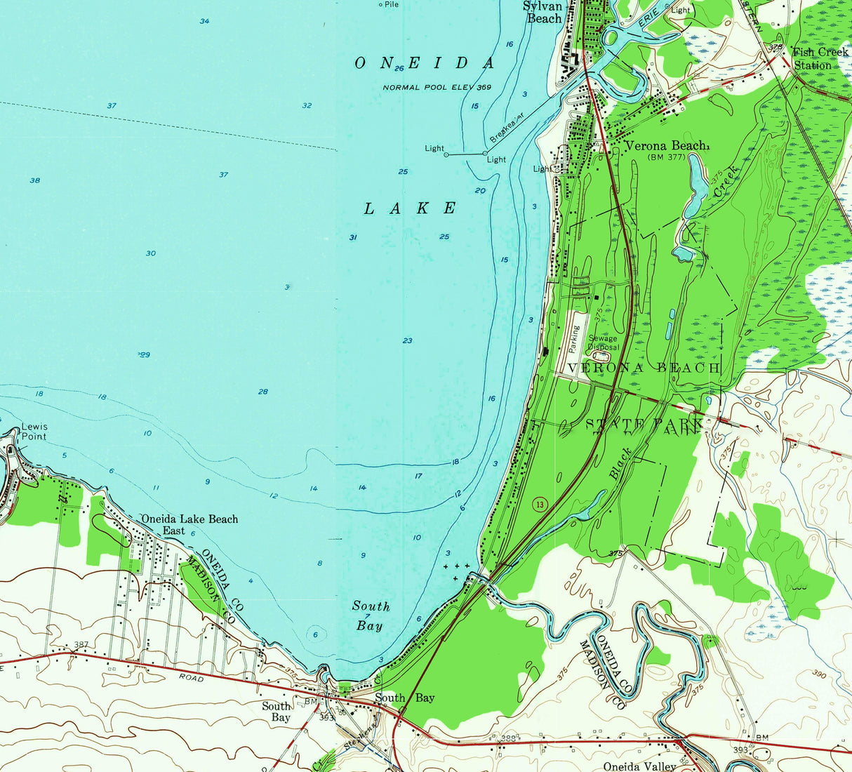 1957 Map of Oneida Lake New York