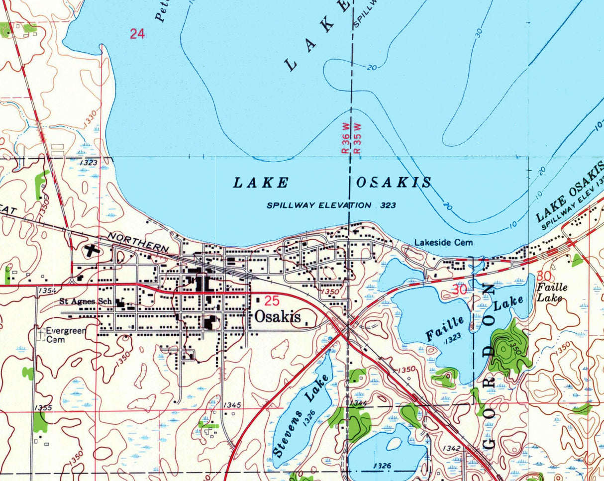 1966 Map of Lake Osakis Minnesota