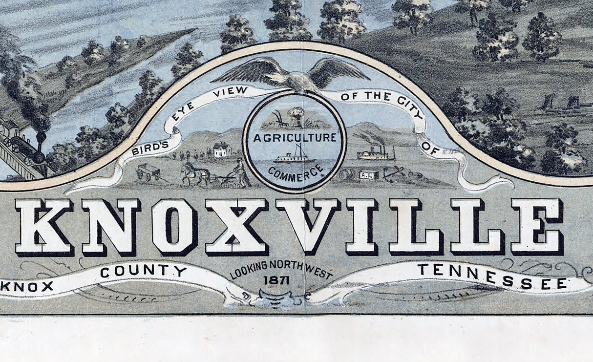 1871 Panoramic Map of Knoxville Knox County Tennessee