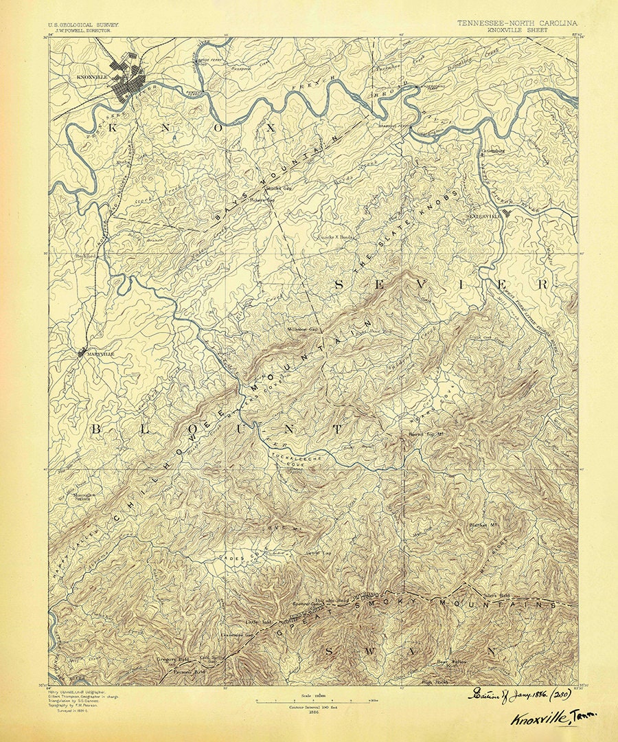 1886 Topo Map of Knoxville Tennessee Quadrangle
