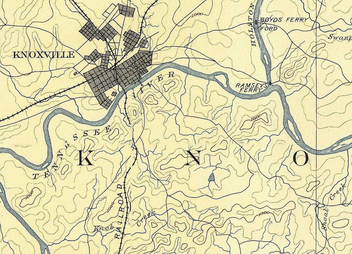 1886 Topo Map of Knoxville Tennessee Quadrangle